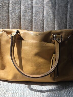 Coach Yellow Mustard Leather Tote with Tassel Accent